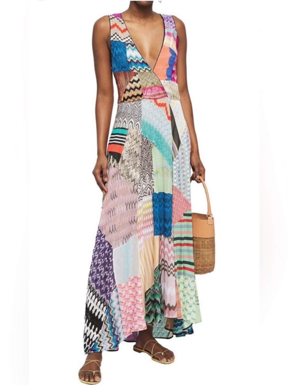 Missoni Multicolor Patchwork Maxi Dress with Zigzag Motifs